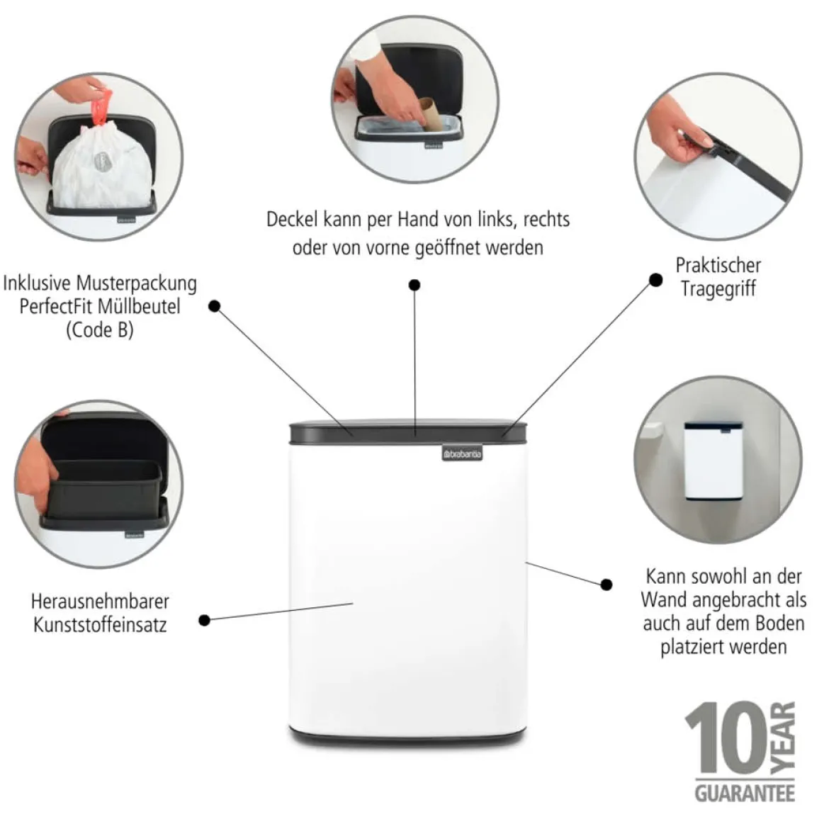 Brabantia Mülleimer "Bo" 7l weiß