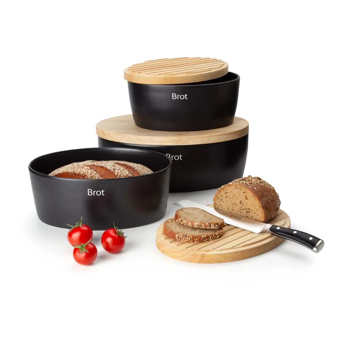 CONTINENTA ovaler Brottopf (schwarz) mit Holzdeckel
