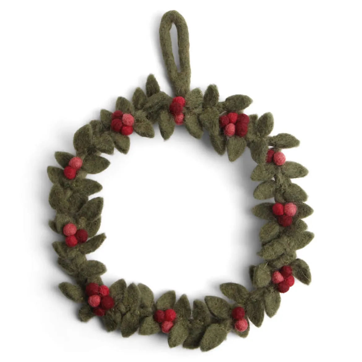 En Gry & Sif Kranz m. roten Beeren 19cm, Filz grün