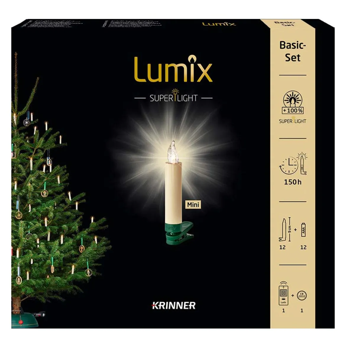 Krinner Christbaumkerze Mini Basis-Set "Lumix SuperLight Elfenbein"